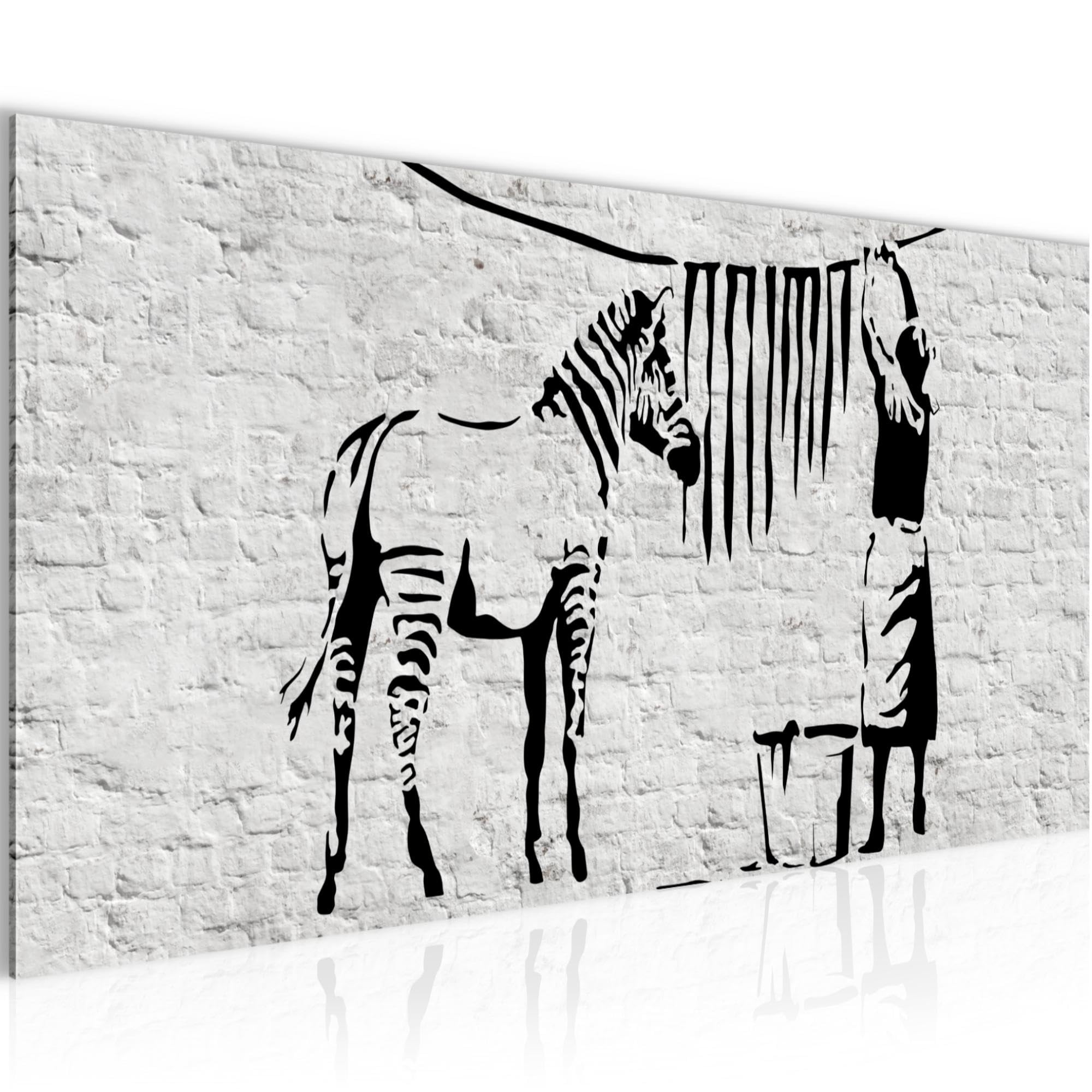Tableau zèbre Banksy graffiti gris : réveillez un mur blanc de salon triste