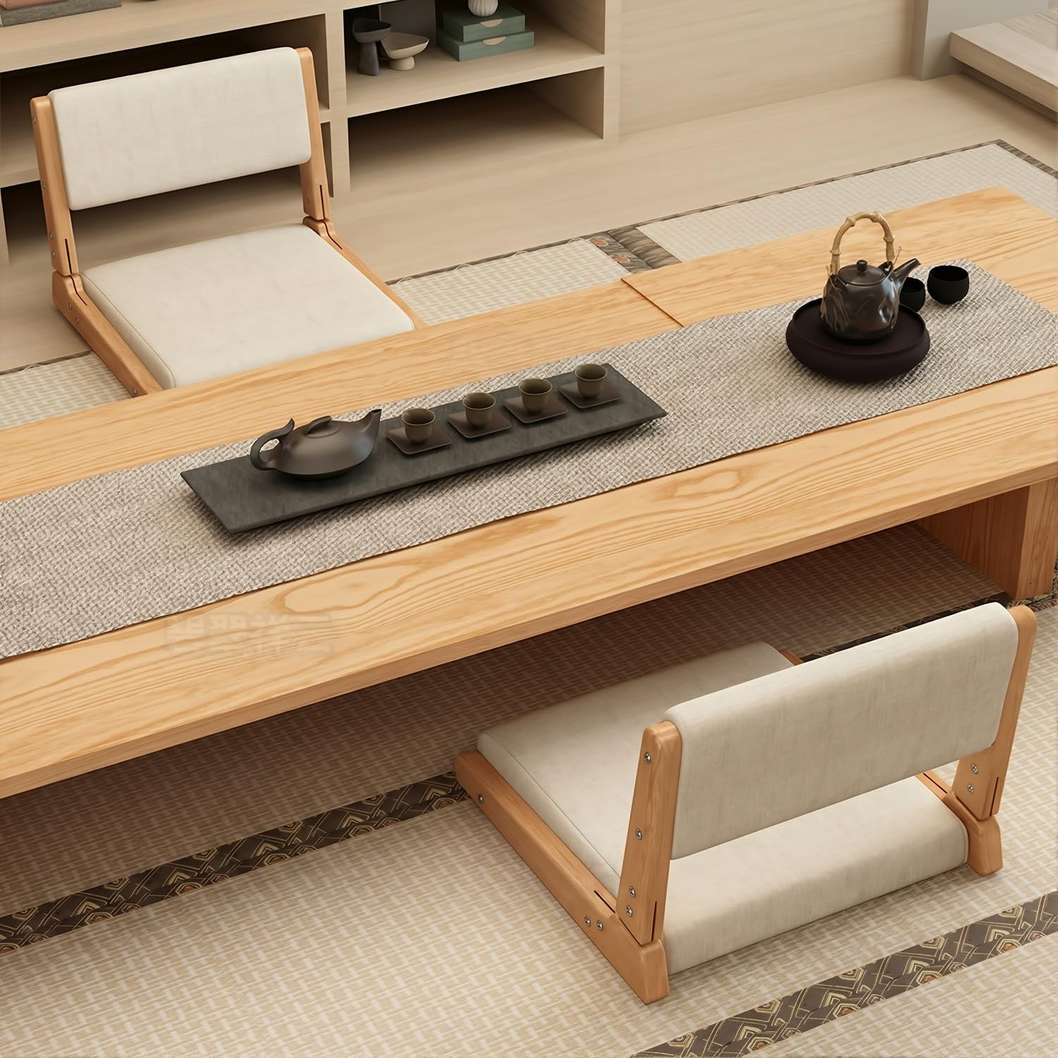 Silla plegable japonesa Zaisu de madera con respaldo, asiento portátil para meditación, yoga, lectura, no requiere montaje, cómoda y elegante