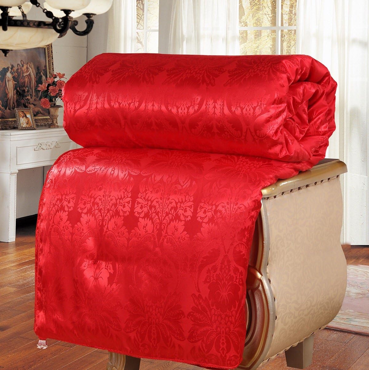 NS Luxury 100% Mulberry Silk Filled Comforter Silk Duvet Silk Quilt Doona Bedspread Coverlet Blanket King Size Color Red for Summer