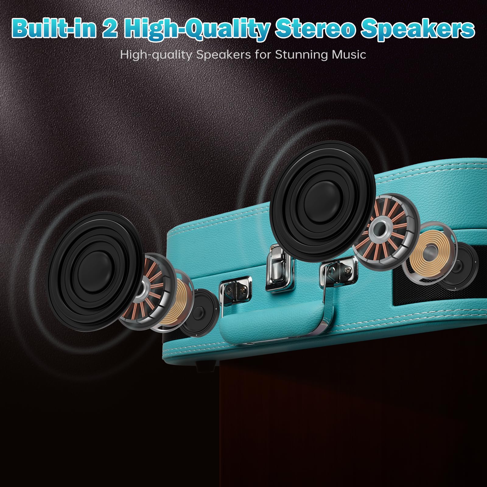 Giradischi Vinile, VOKSUN Giradischi Portatile Vintage con Altoparlanti Incorporati, Bluetooth In/Out Lettore LP Vinile con 3 Velocità, Valigia USB, In AUX, Linea RCA, Jack Cuffie, Auto-Stop (Blu)