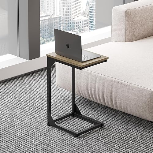 Miniatura 5 de ZIWEI STAR Mesa auxiliar en forma de C, mesa auxiliar pequeña para sofá, mesa de sofá con bandeja de marco de metal para sala de estar, dormitorio,