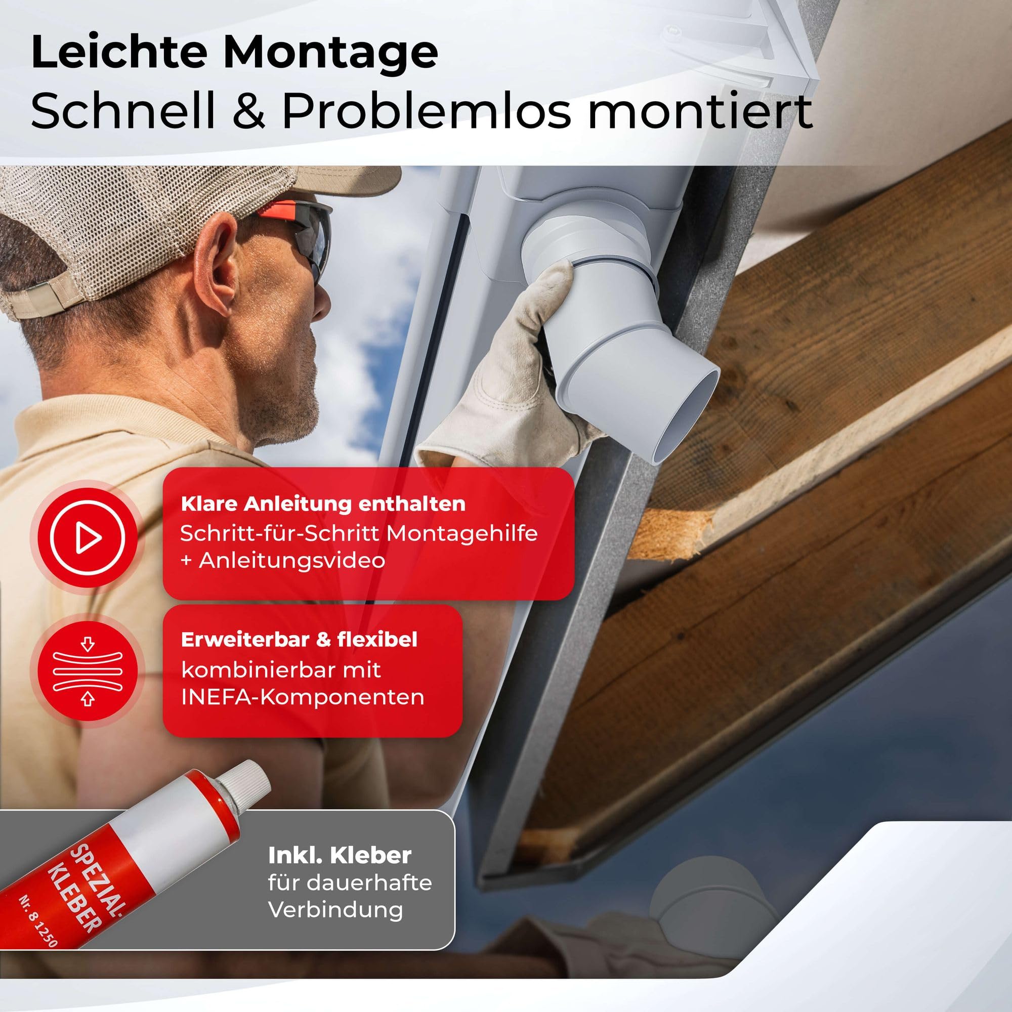 INEFA Dachrinnen-Set Kunststoff Kastenrinne 3m x NW83 / 83mm Braun | Regenrinne und Fallrohr aus PVC-U für eine Dachseite am Gartenhaus, Carport, Terrasse & Pavillion, inkl. Montagezubehör