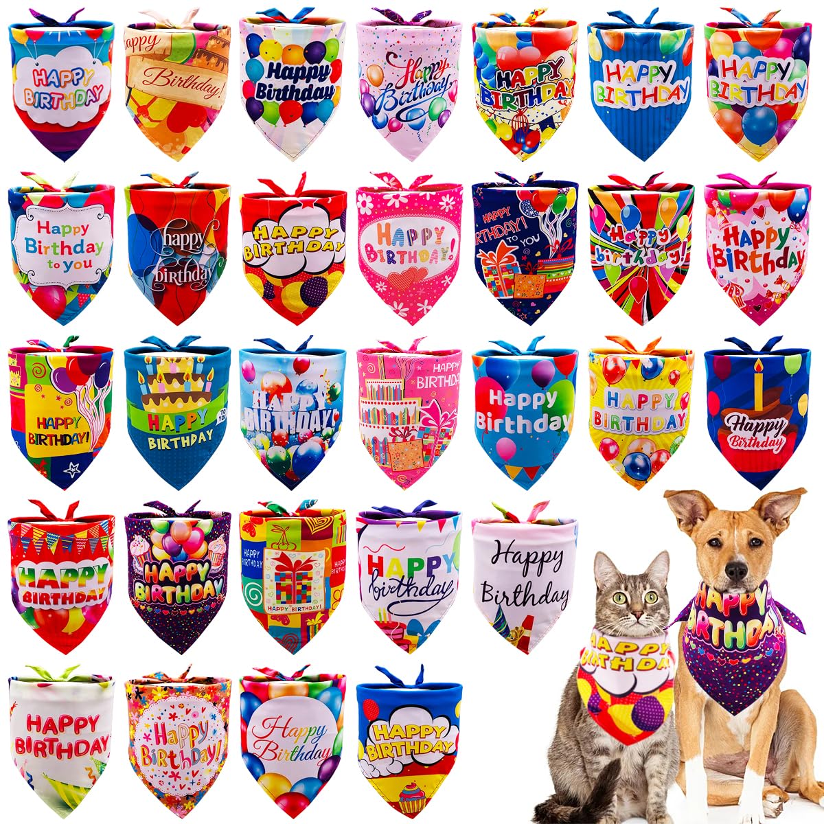 30PCS/Pack Dog Birthday Bandanas Small Bulk Party Bandanas for Small Puppy Doggie Boys and Girls Grooming Stitching Hemming Selvedge Sewing Accessories Costume