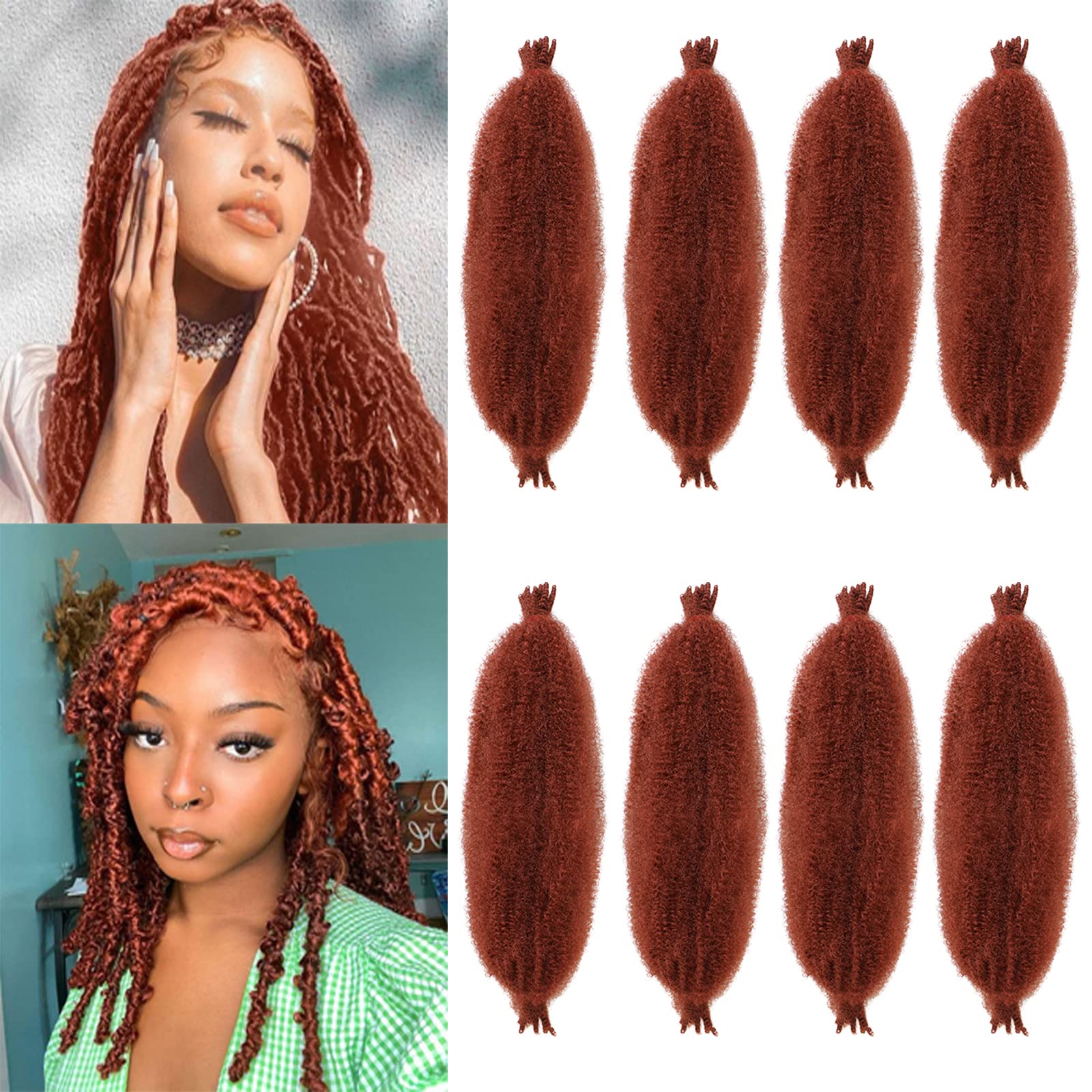 COOKOO 16 Inch Springy Afro Twist Hair 8 packs Copper Red Pre-Fluffed Spring Twist Hair Pre-Separated Marley Twist Braiding Hair For Distressed Soft