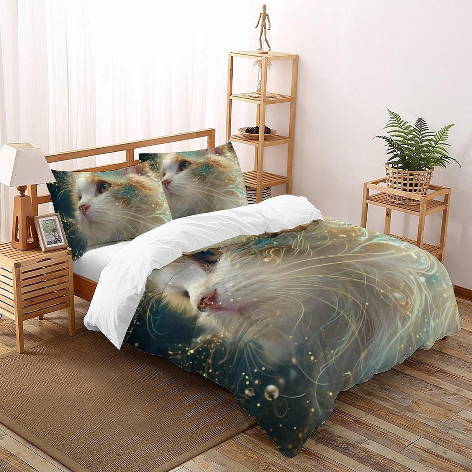 Parure de lit chat 100% coton 260x220 cm avec 2 taies d'oreiller
