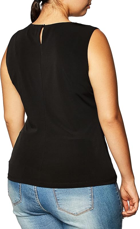 Calvin Klein Women's Pleat Neck Sleeveless Blouse Shirt, Black, XL image 3