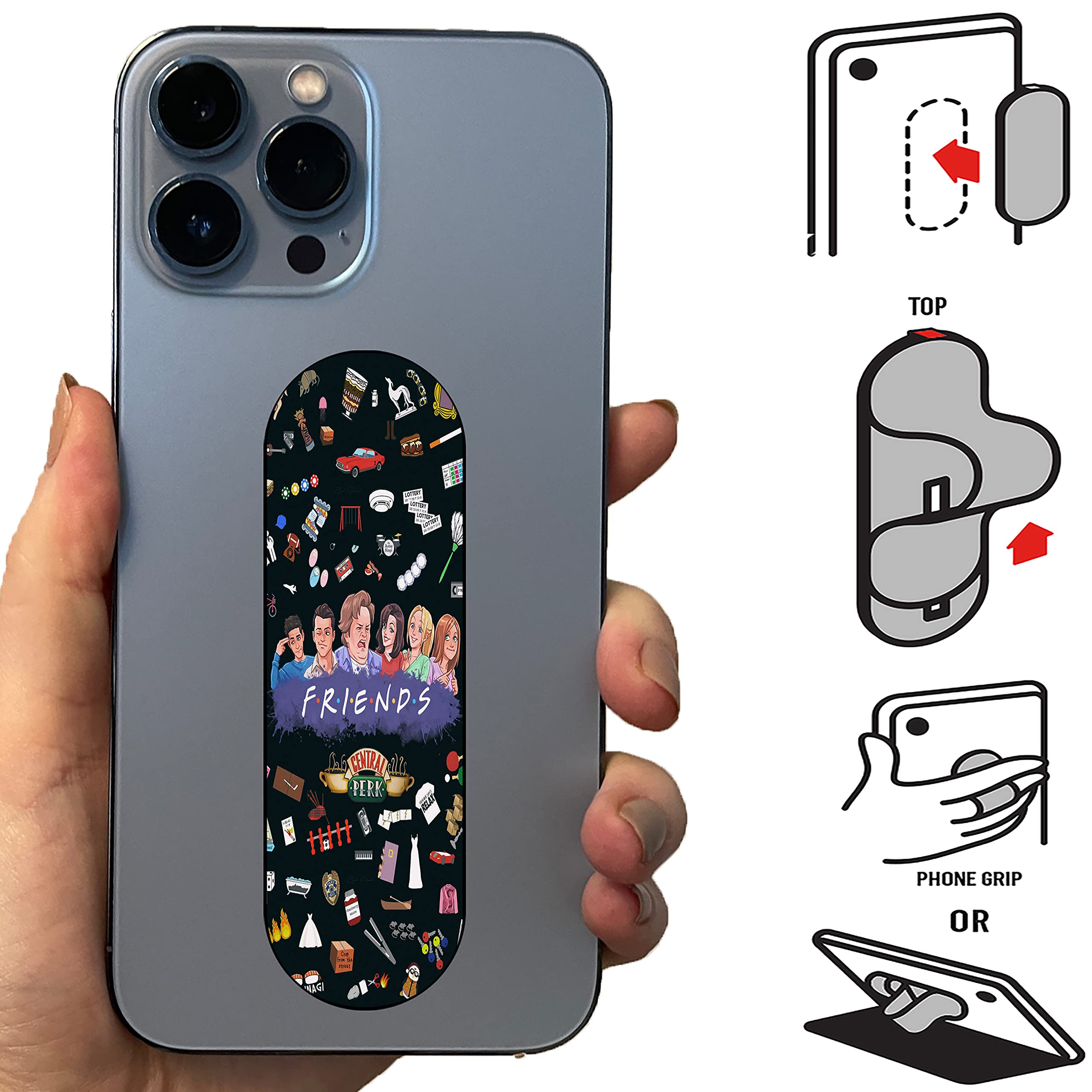 Eggshell Mobile Finger Strap Grip Back Holder Premium Glossy Black Finish Effect Compatible with All Besic Cell Phone & Tablets (All F.R.I.E.N.D.S)-picture-23