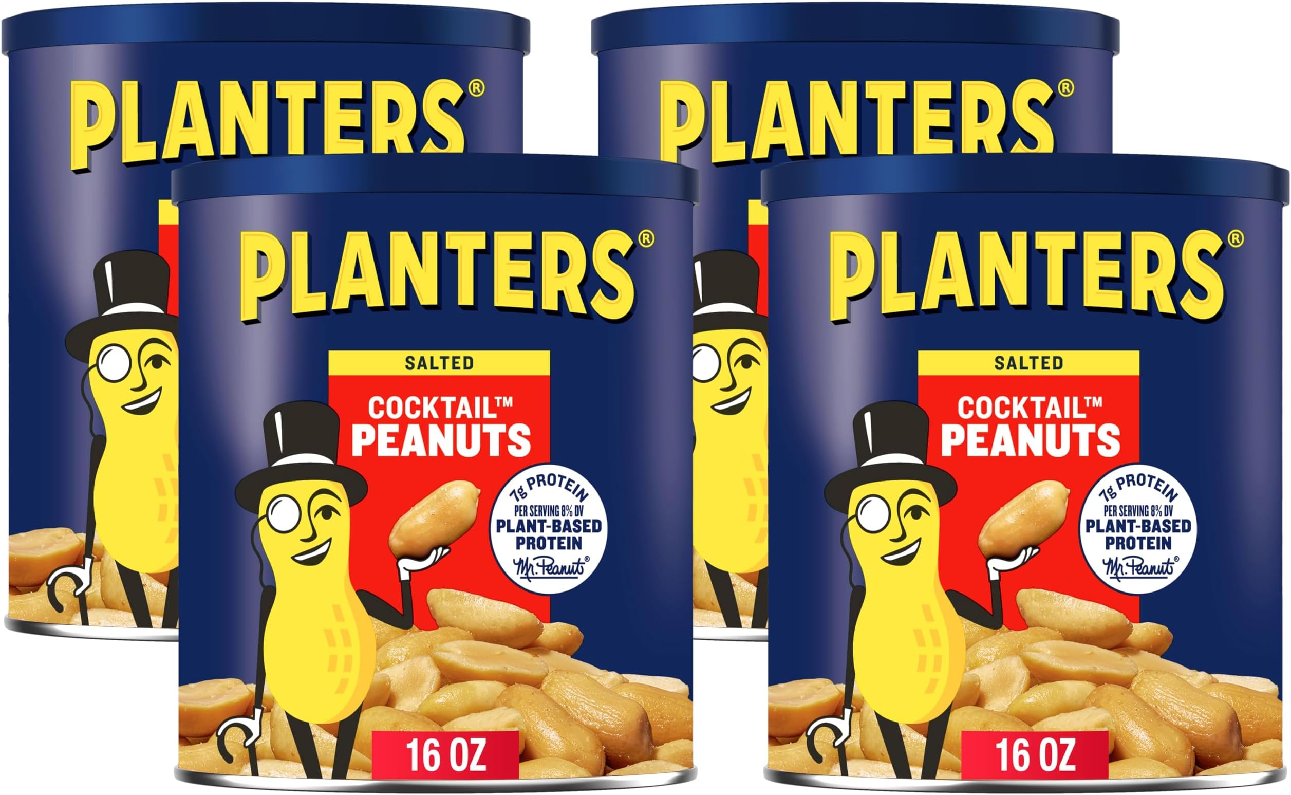 PLANTERS Salted Cocktail Peanuts, 16 oz. Resealable Jar - Cholesterol Free Heart Healthy Snack - A Good Source of Essential Nutrients - Premium Quality Peanuts - Kosher (Pack of 4)