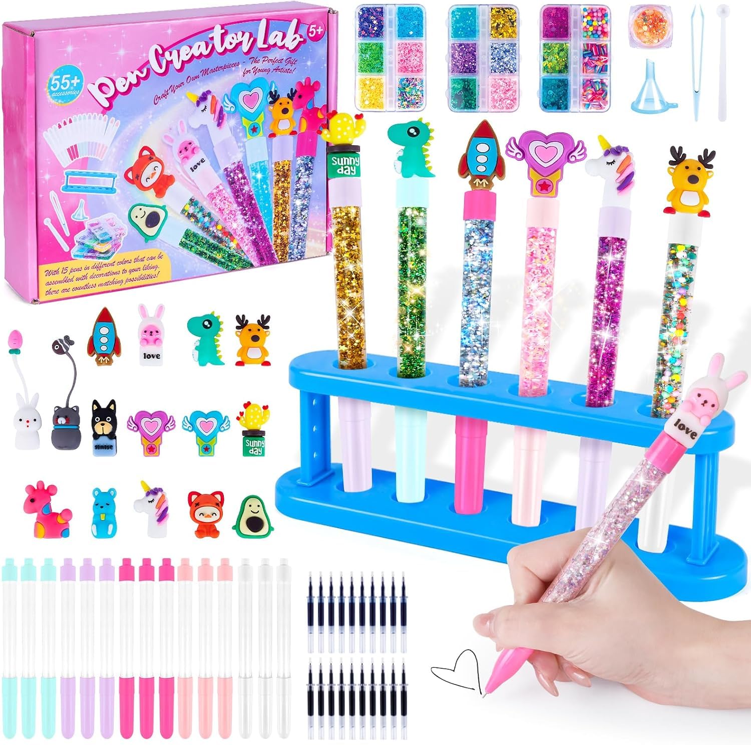 Subao Pen Creator Studio Zestaw do robienia długopisów żelowych z brokatem Zrób własne urocze długopisy artystyczne i rzemieślnicze dla dzieci 5.6 7 8 9 10 11 12 Party prezenty
