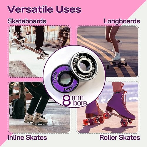 Miniatura 5 de Rodamientos para patines de 0.315 in, paquete de 16 rodamientos de precisión 608 rodamientos de velocidad cuádruple en línea Roller Derby Skateboard