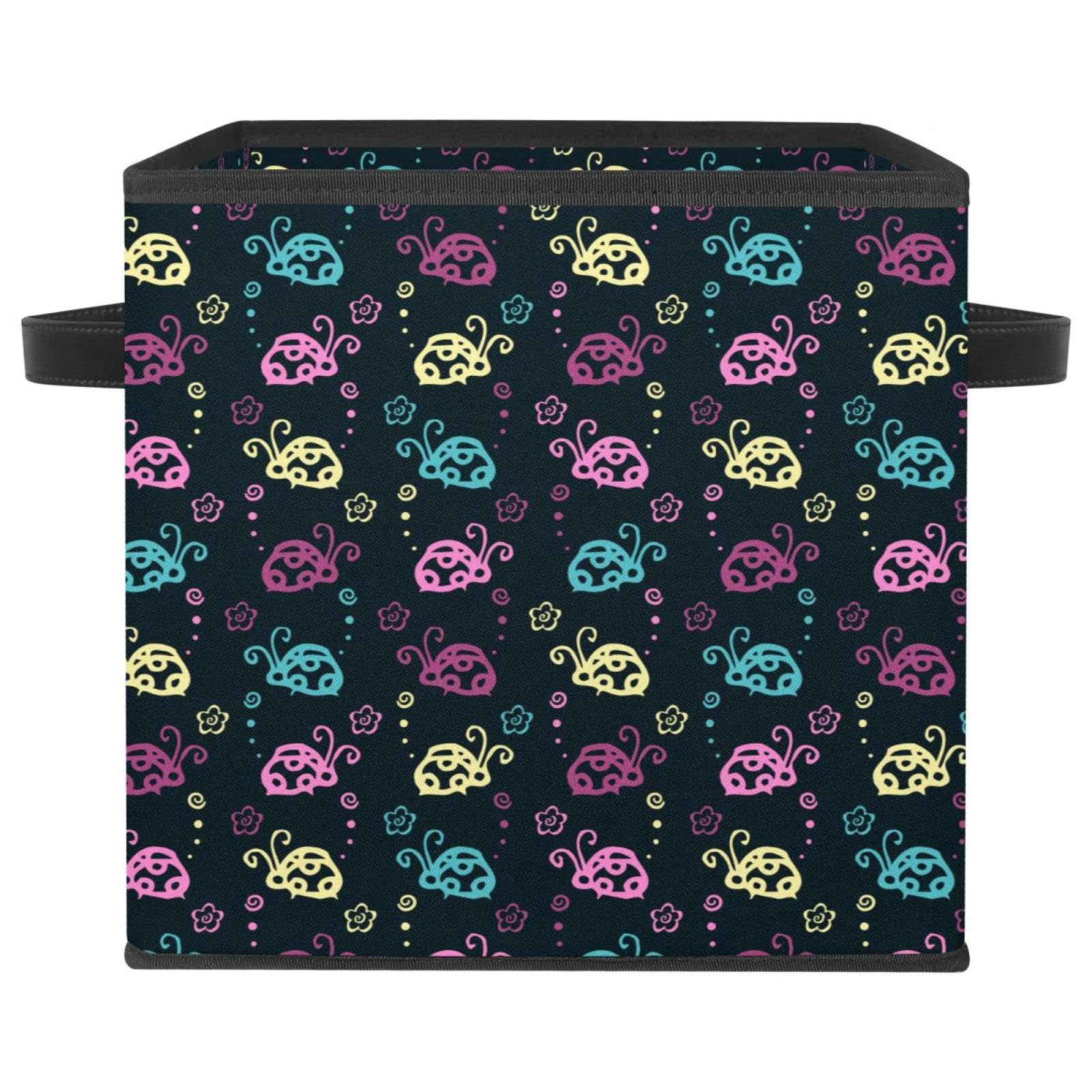Boîte de rangement pliable cube en tissu motif scarabée pastel pour armoire et chambre