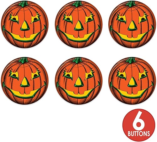 Miniatura 4 de Beistle 6 piezas vintage de Halloween suministros calabaza Goblin Jack O Lantern botón Pins