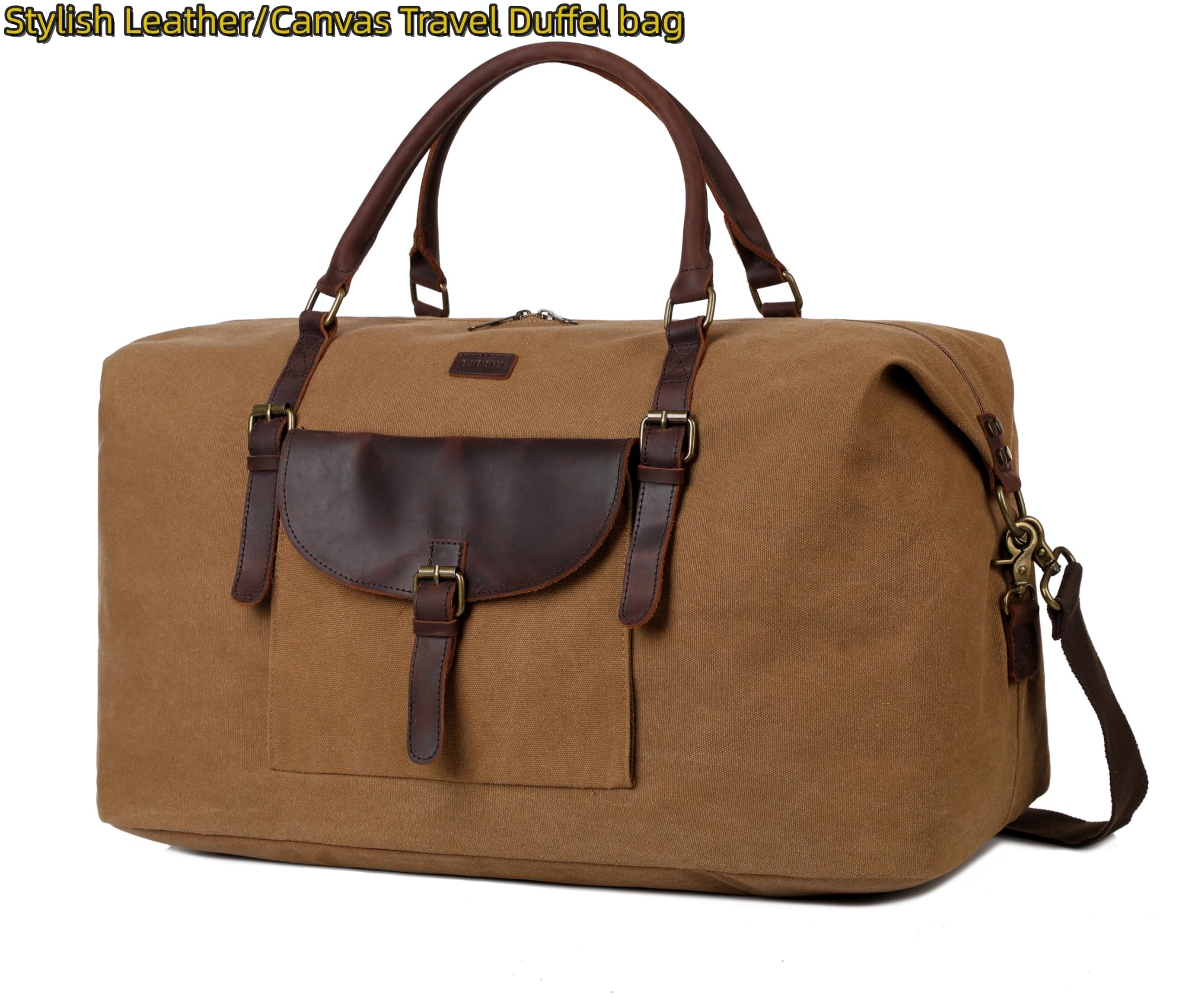 BAOSHA Sac de voyage en cuir véritable et toile Sac de voyage surdimensionné Sac de sport pour hommes HB-15 Marron Vintage