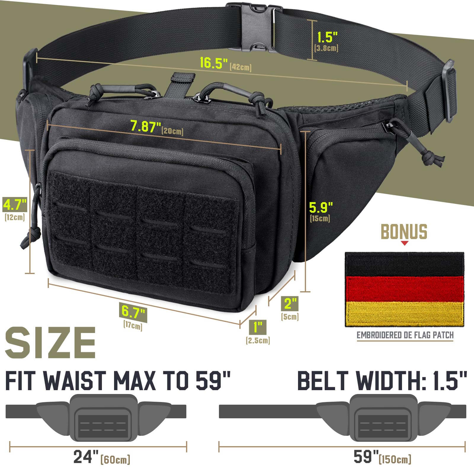WYNEX Marsupio Tattico Uomo con Fondina Pistola – Ideale per Correre, Viaggiare, Caccia, Escursionismo, Campeggio