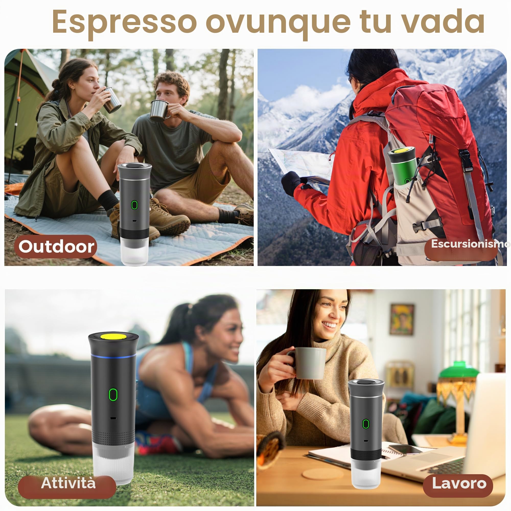 Bostar Macchina da caffè portatile con borsa da trasporto/supporto per caffè pieghevole, 3 in 1 macchina da caffè espresso portatile (Nero)