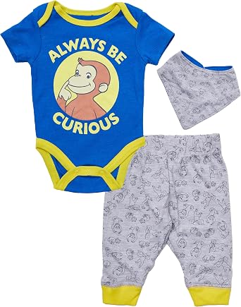 Curious George Baby Boys Bodysuit Pants and Bandana Accessory 3 Piece Set