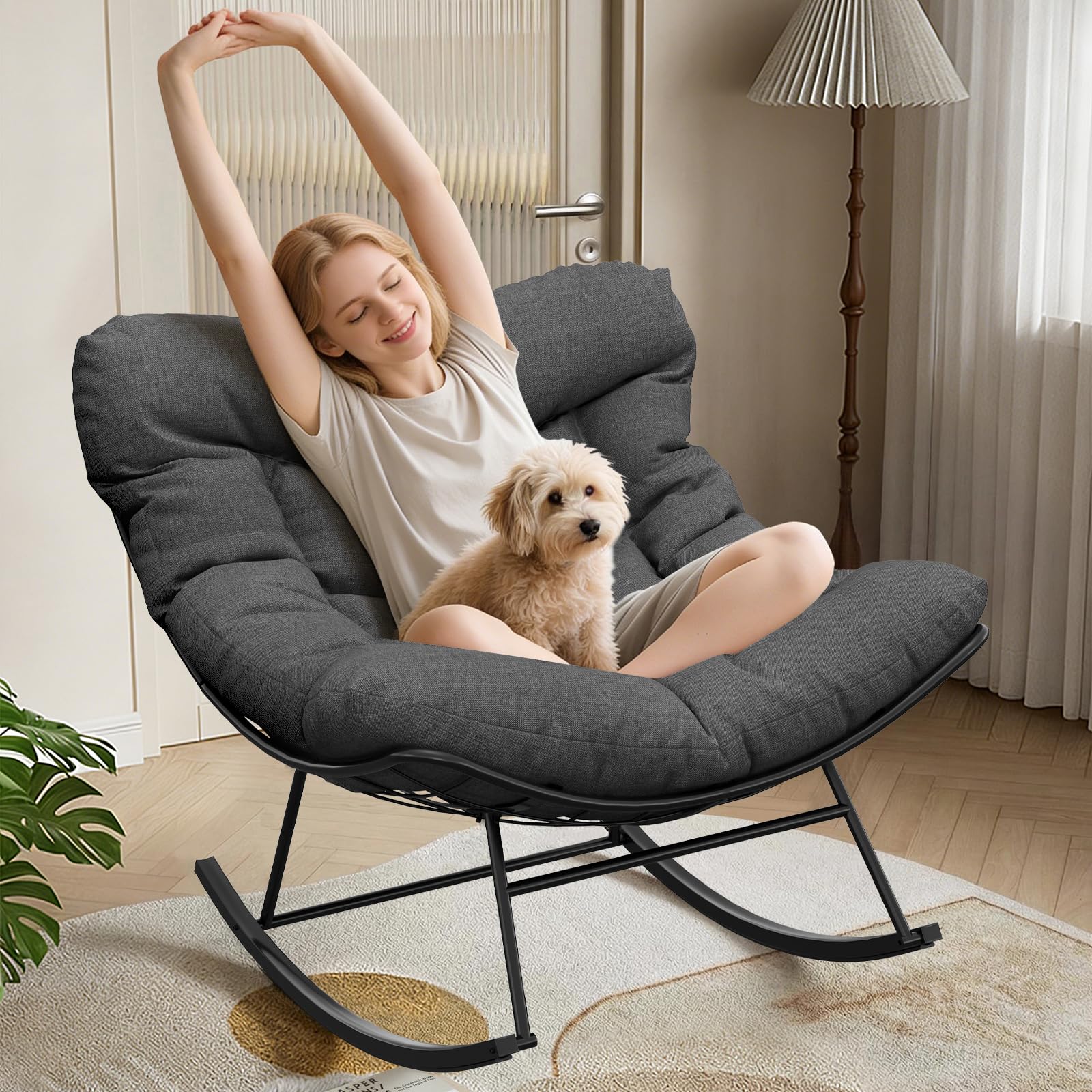 Garvee Sedia a Dondolo Oversized a Uovo da Esterno con Cuscino Spesso | Cuscino spesso, Design a uovo, Oversized, Interni, Esterni, Giardino, Terrazza
