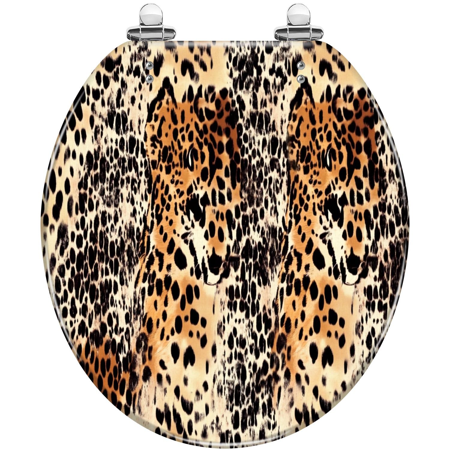 Tazyyzuu Multi4 Leopard Skin Round Toilet Seat Seamless Resin Slow Close Lid Quick Release Hinges Easy Clean(,16.5X14.5)