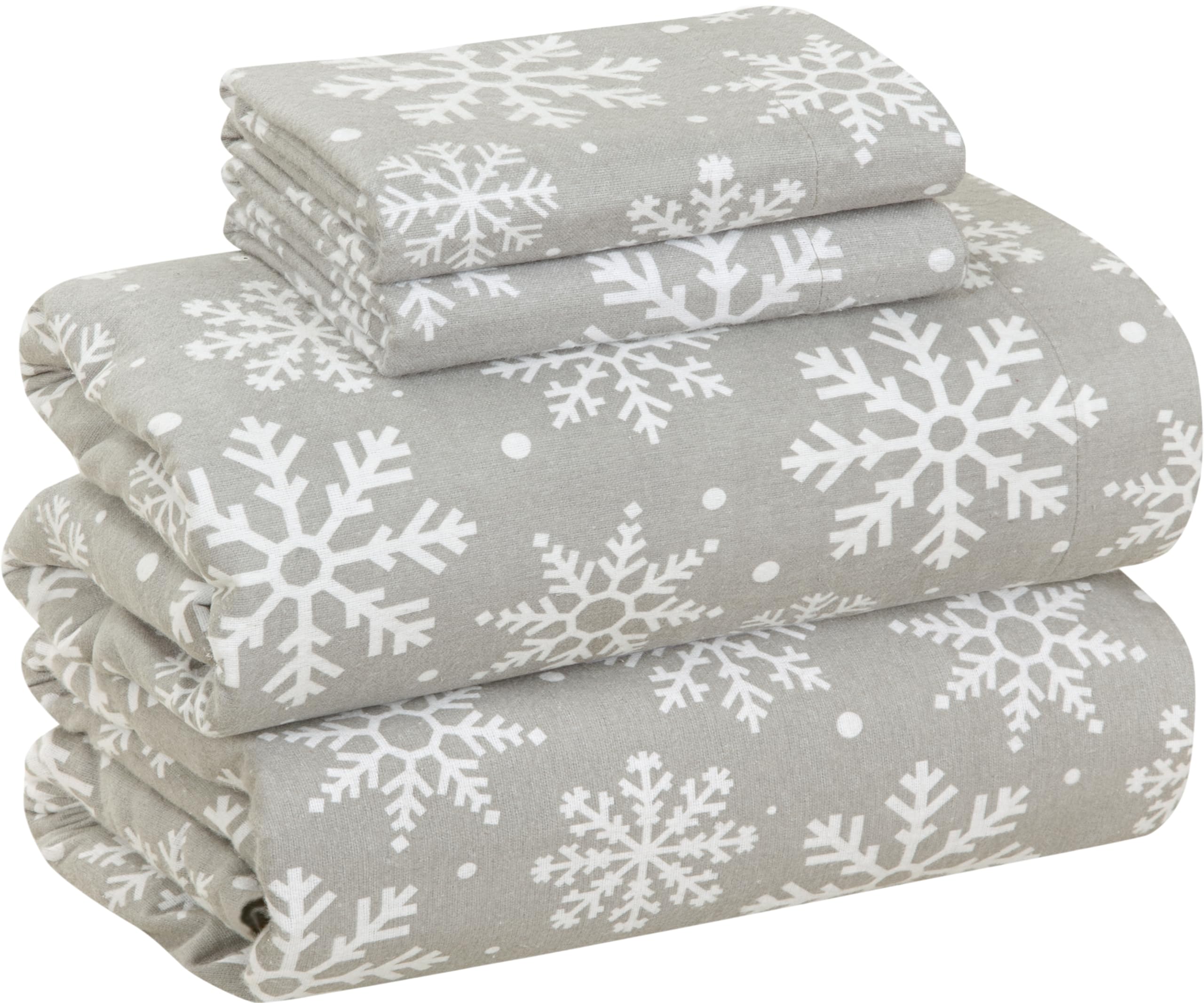 Bliss Casa 4 Piece 100% Cotton Flannel Sheets Queen Size Bed Set - Warm & Extra Soft - Deep Pockets, Breathable, All Seasons Comfy - Double Brushed Bed Sheet (Flurries)