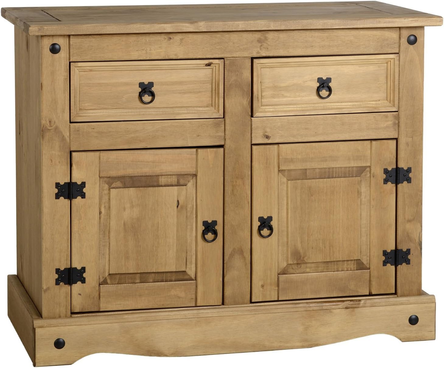 Corona Solid Sideboard 2 Door 2 Drawer Wood Pine Wooden Dresser Cabinet Side Unit Cupboard Living Room Hallway Lounge Bedroom Mexican Style 76cm High 87cm Wide 40cm Deep