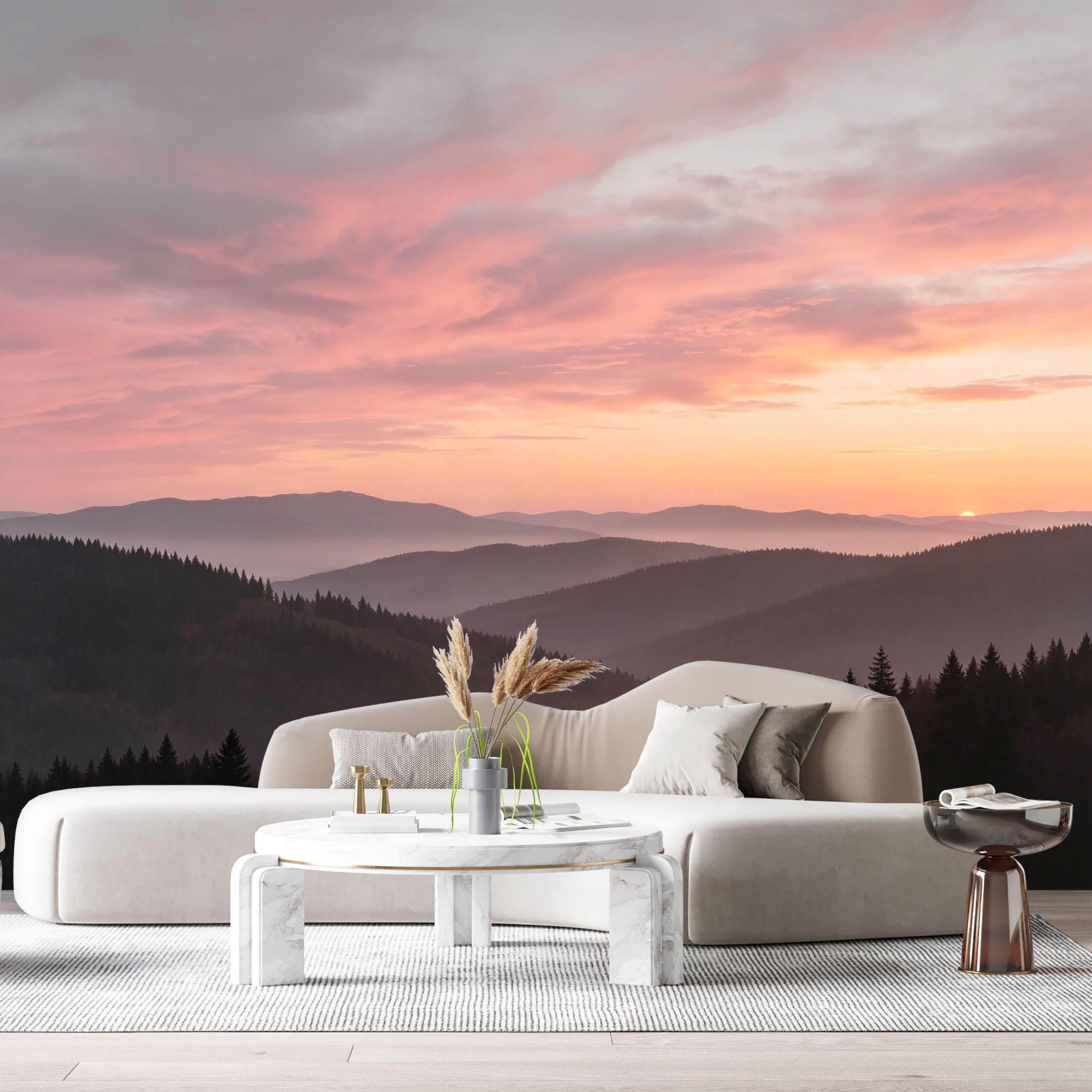 Custom Size Wall Murals Sunset Mountain Landscape Misty Forest Horizon SelfAdhesive Wall Fabric Removable Large Wallpaper for Photo Living Room