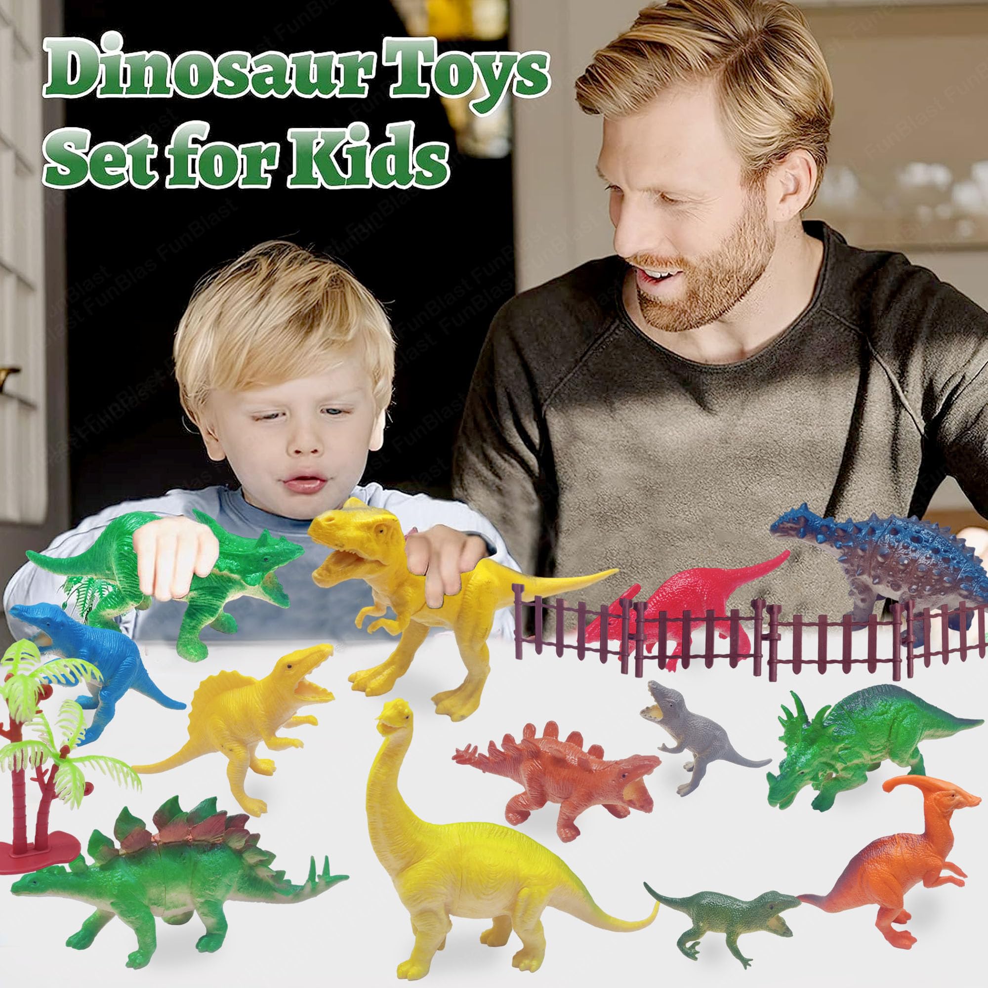 FunBlast Dinosaur Toy Set of 12 Pcs, Dinosaurs Animals Figures Toys Set for Kids,Boys, Animal Figure Toys for Children (Multicolor) 1