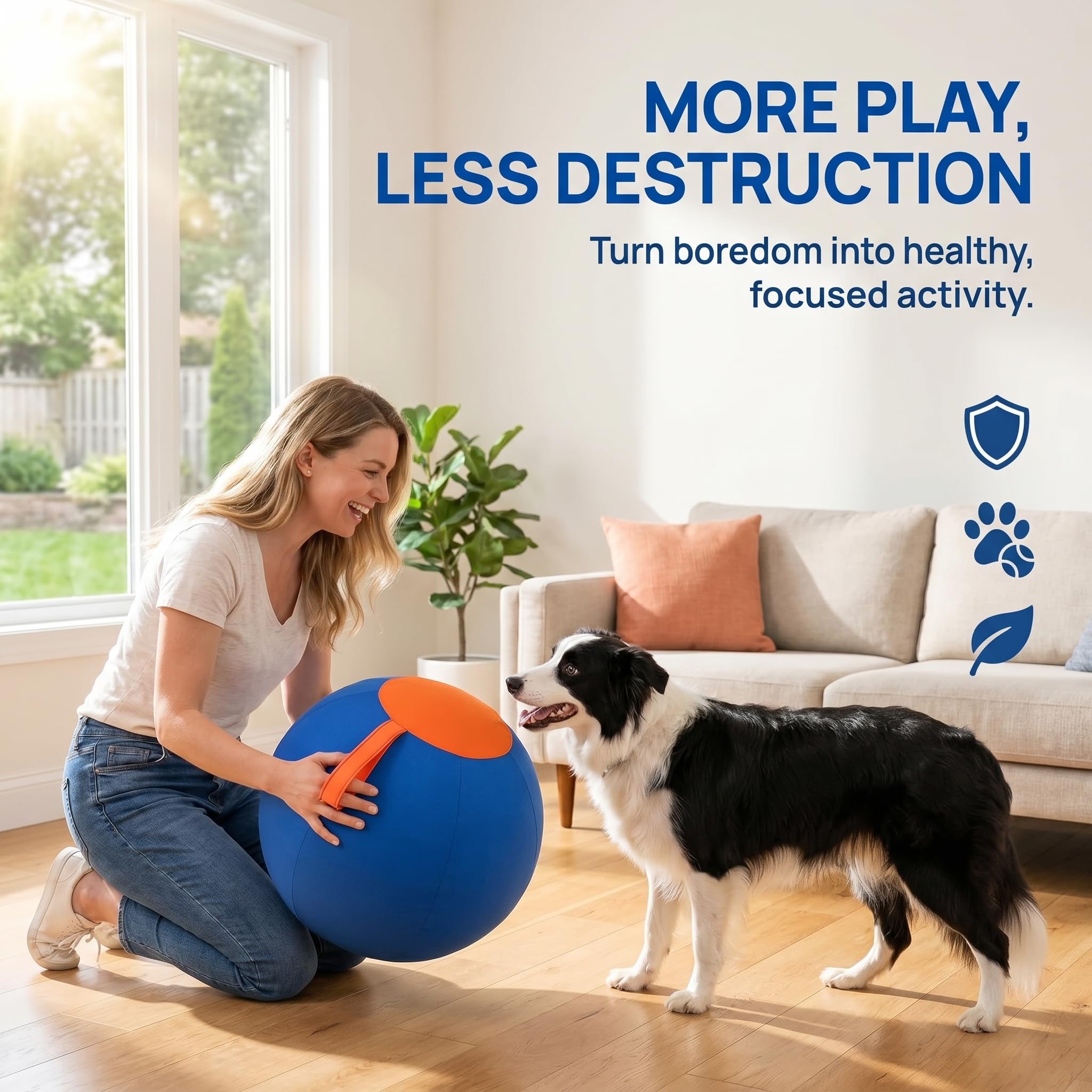 Ballon Chien Interactif Ultra-Résistant - Ballon Increvable pour Chien Actif, Jouet Indestructible Grande Taille pour Extérieur, Stimule l'Instinct de Poursuite (A, 55cm)