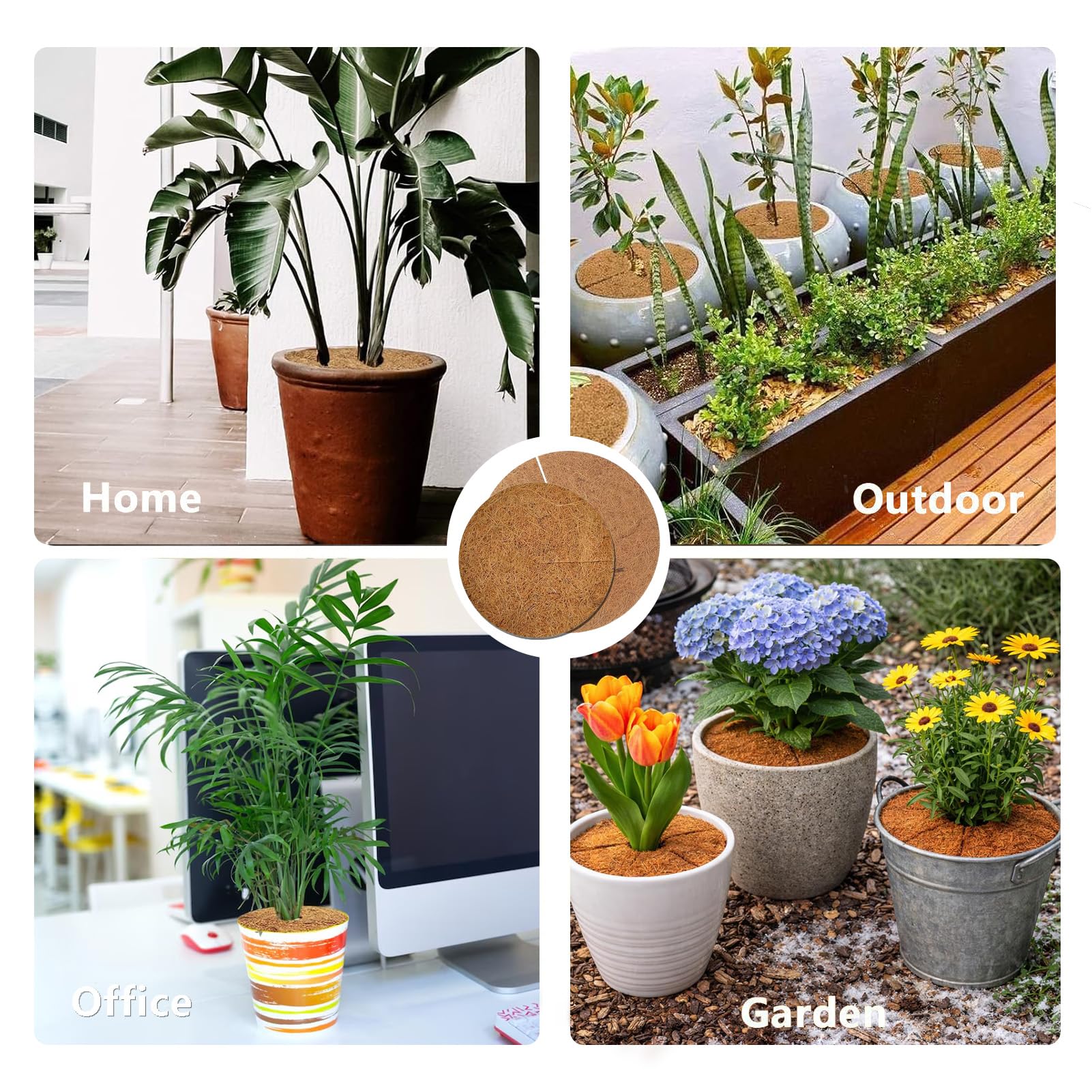 Esterillas de Coco, Paquete de 4, Disco de Mantillo de Coco, Cubierta para Macetas, Protección para Plantas de Coco, Disco de Coco, Protección Sostenible para Plantas