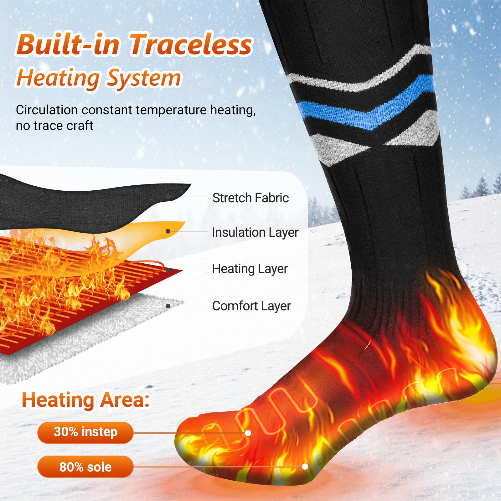 Chaussettes Chauffantes Rechargeables Avec Contrôle APP - 5000mAh, 3 Niveaux De Température, Pour Ski Et Extérieur