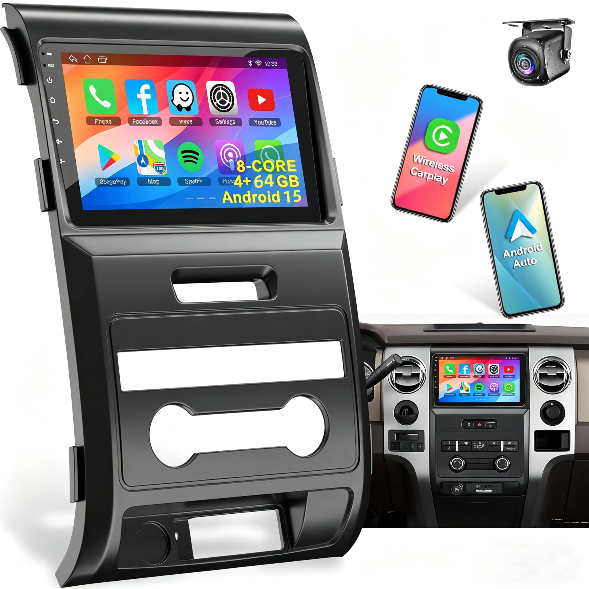 Photo 1 of 8-core 4+64G Android 15 Car Radio for Ford F150 2009-2014, 9 Inch IPS Touch Screen, Android Radio Stereo for F150 with Bluetooth/WiFi/GPS/FM/SWC/Backup Camera