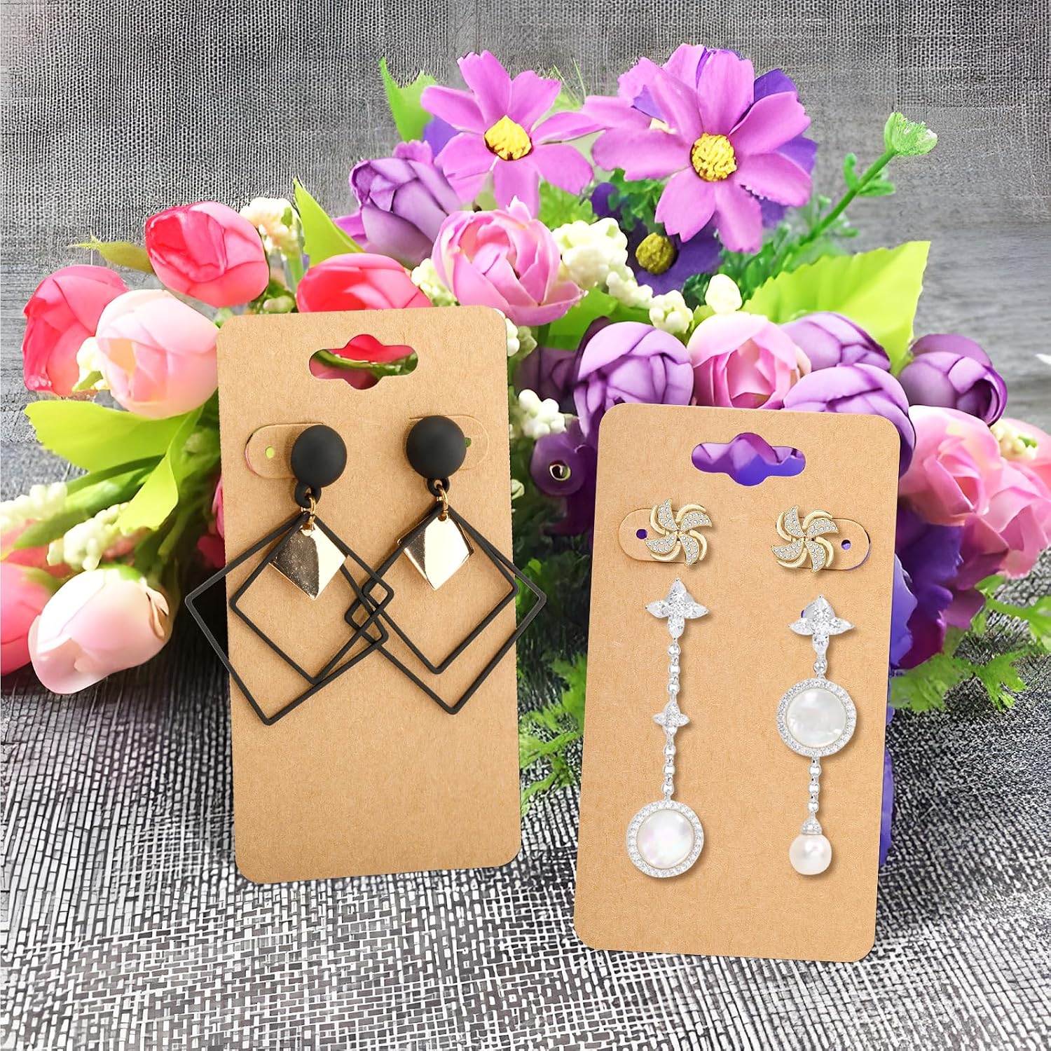joycraft 100Pcs Earring Display Cards with 6 Holes, 2x3.5 In Kraft Display Holder Cards, Blank Paper Jewelry Display Tags for Selling, Hanging Earring, Jewelry,DIY Crafts, Retail.