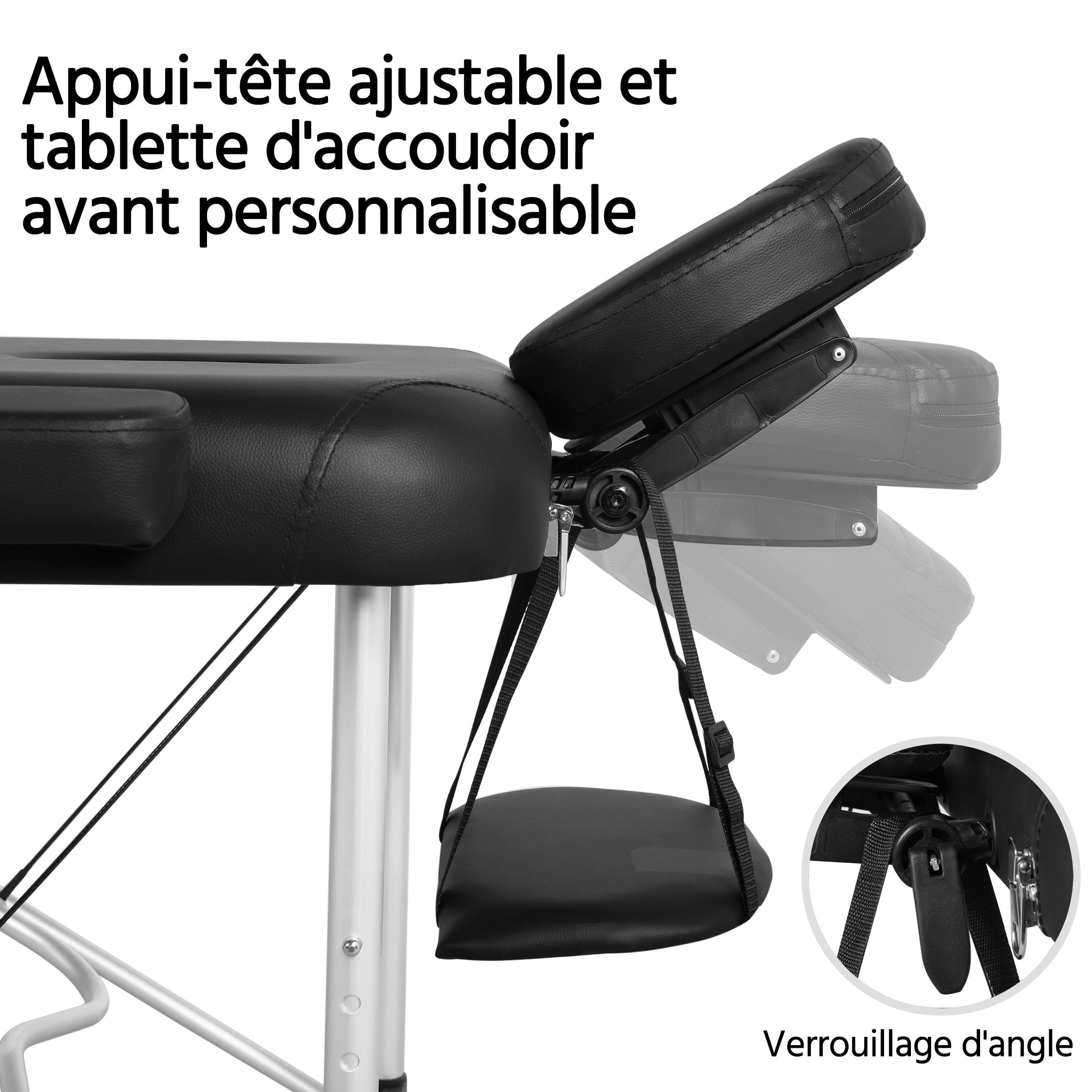 Yaheetech Table de Massage Pliante 2 Section 70 x 213 cm Lit de Massage Professionnelle Portable Aluminium Housse de Transport pour Thérapie Salon Massage