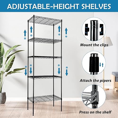 Miniatura 4 de Estantería de 5 niveles, estante de almacenamiento resistente con altura ajustable, estante de capa de estante de metal, organizador de alambre de