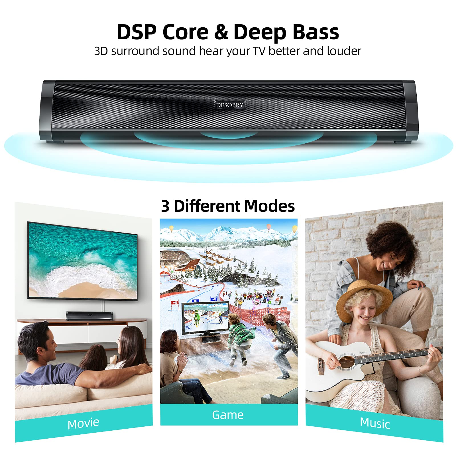 Buy Sound bar for TV with Bluetooth 5.0 50W Small Soundbar Compact Size