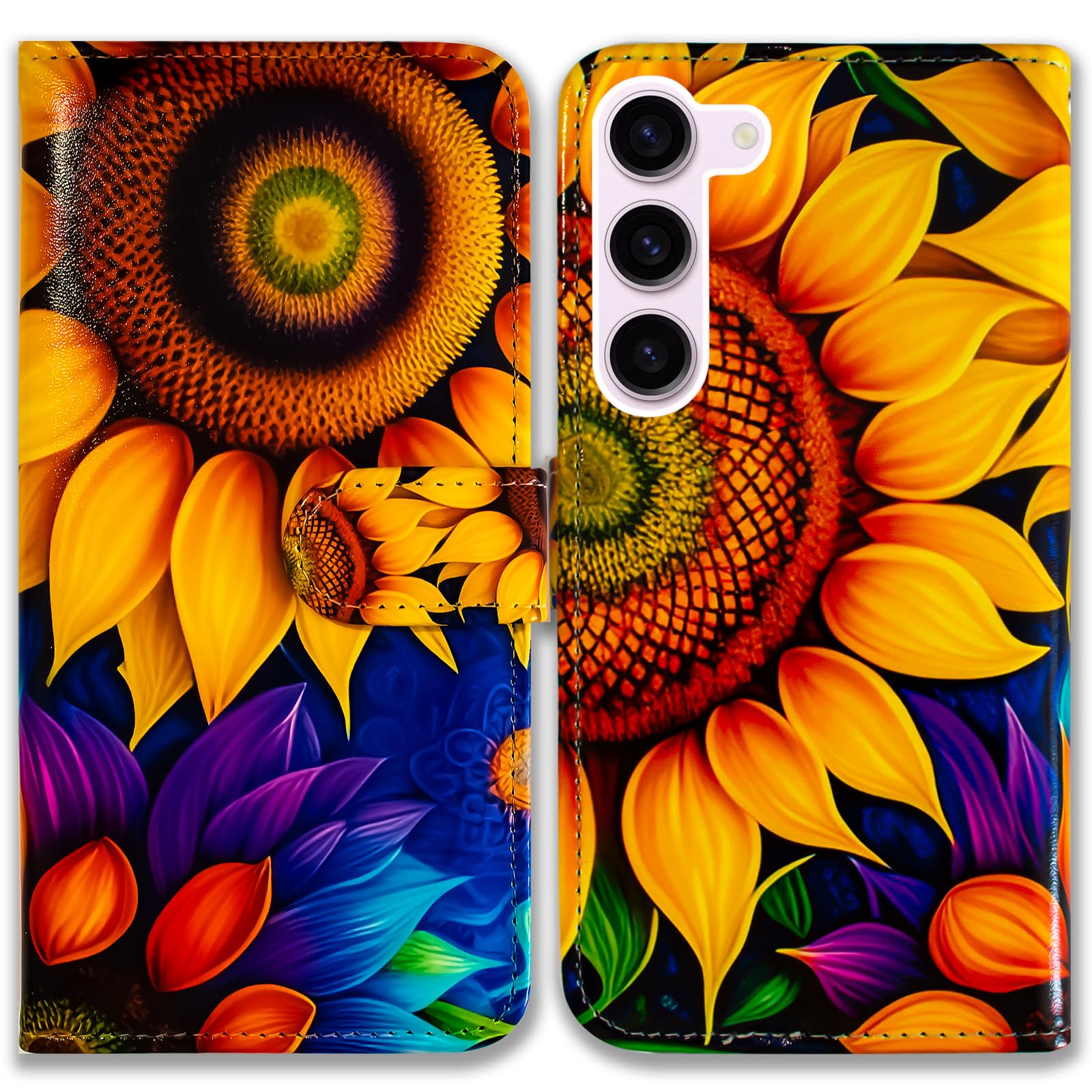 Bcov Case for Galaxy S23 FE,Yellow Sunflower Leather Flip Phone Case Wallet Cover with Card Slot Holder Kickstand for Samsung Galaxy S23 FE