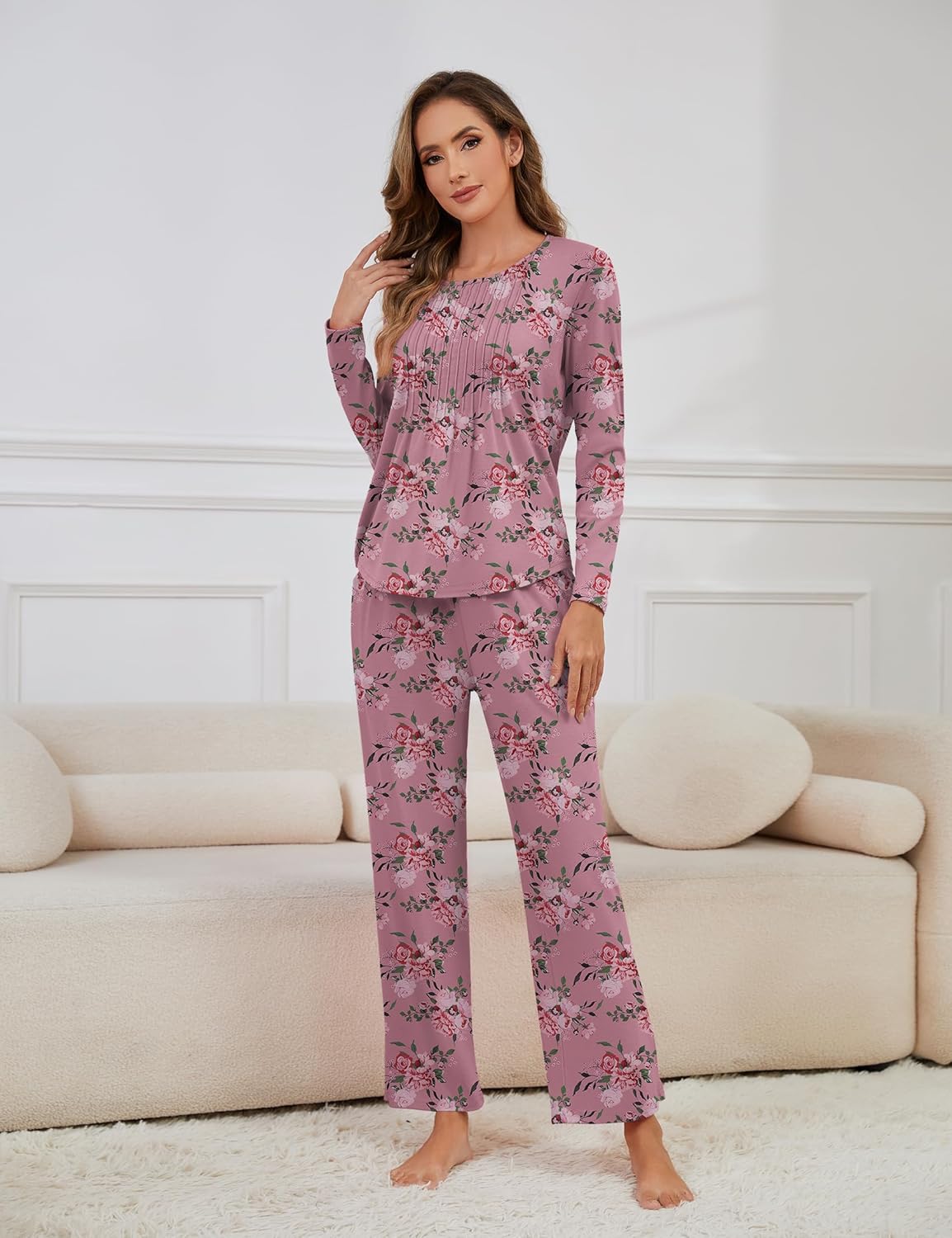 Womens Pajama Sets 2 Piece Lounge Set Sleepwear Soft Loungewear with Pockets Ladies Comfy Long Sleeve wrinkles Pjs - Image 3