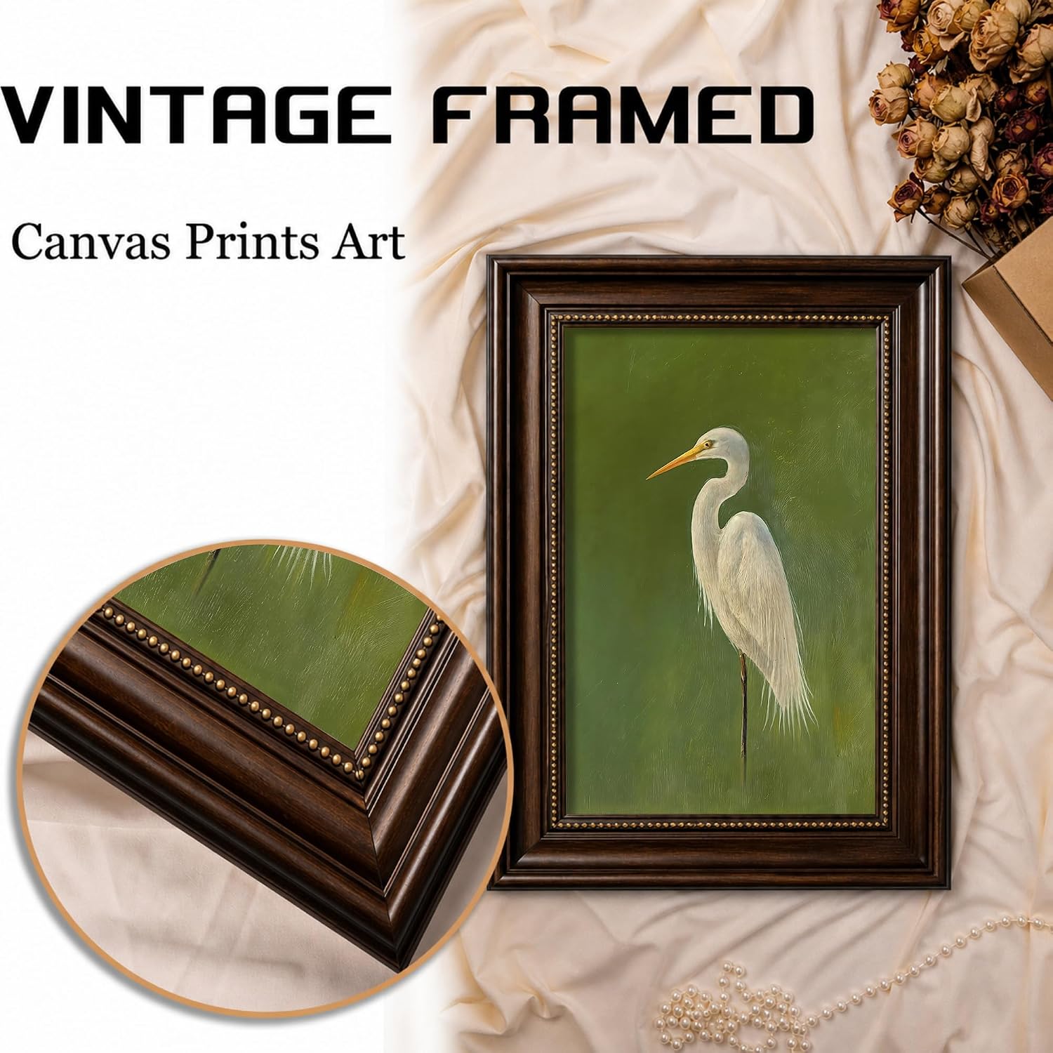 Vintage Egret Wall Art White Crane for Bedroom Home Decor, 11" L x 9" W image 4