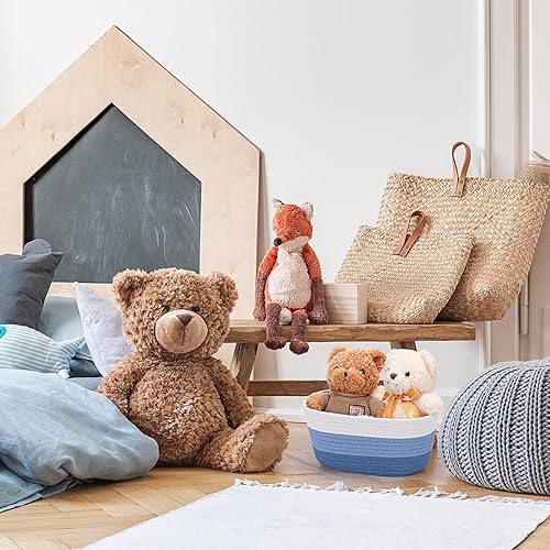 Miniatura 18 de Sawysine 6 cestas tejidas de cuerda de algodón para organizar cestas de almacenamiento, cestas de cuerda con asas para mantas, juguetes, sala