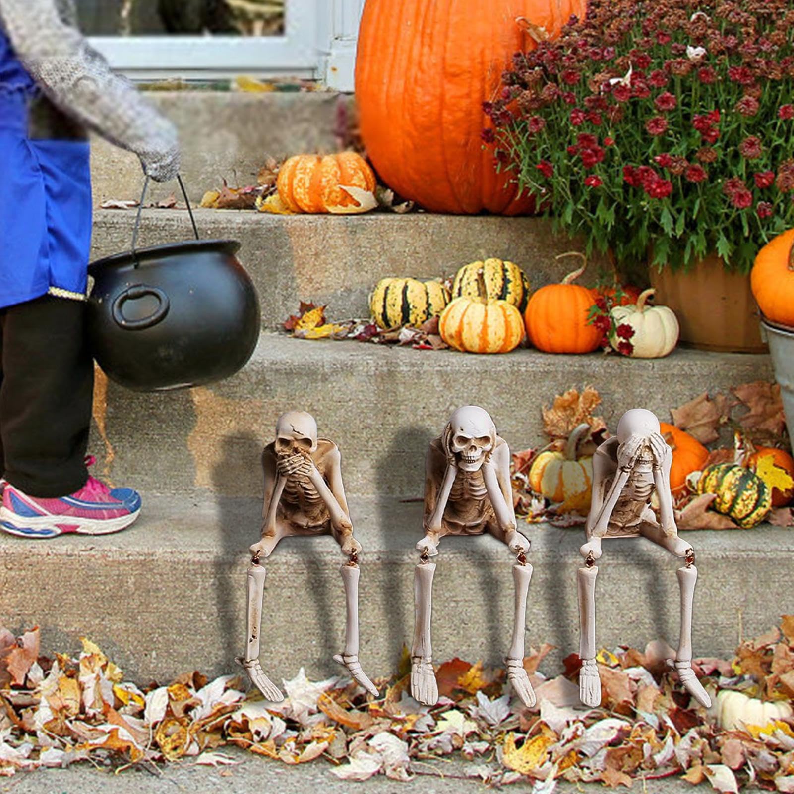Scheletri per Halloween | Figura 3 pezzi,Statue realistiche per festa Halloween negozio scuola soggiorno casa infestata decorazione sfondo foto