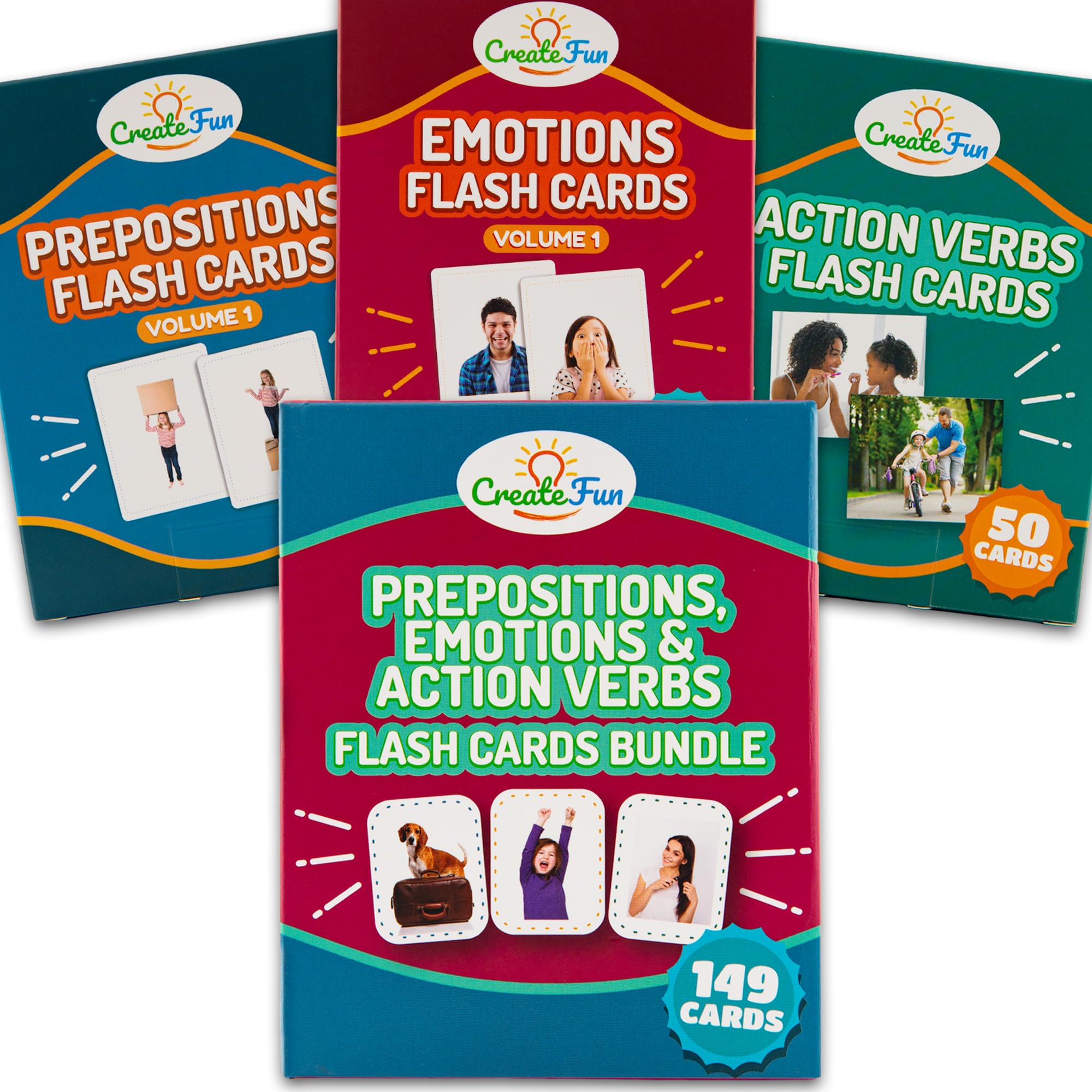 149 Prepositions, Emotions & Action Verbs Flash Cards Set - Educational Photo Cards with Learning Games for Toddlers, Kids, Adults, Seniors, Preschool Prep, Speech Therapy and ESL Teaching Materials