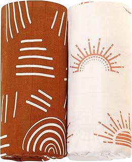 Pacote com 2 cobertores para bebês – 70% bambu e 30% musselina de algodão – coleção de cores terrosas, leves, respiráveis, grandes cobertores de recepção de 47 x 47 polegadas，LIANLI (R标备案，跟卖后果自负)