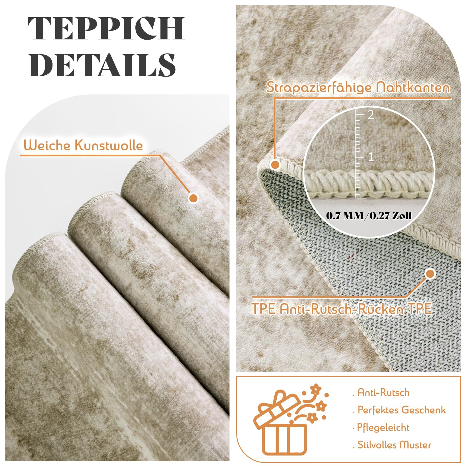 DEITAS Modernem Abstrakte Teppich Wohnzimmer 160x230cm, Ultraweicher Kunstwolle Kurzflor Carpet, Waschbar rutschfest Teppich für Schlafzimmer und Esszimmer, Büro, Beige