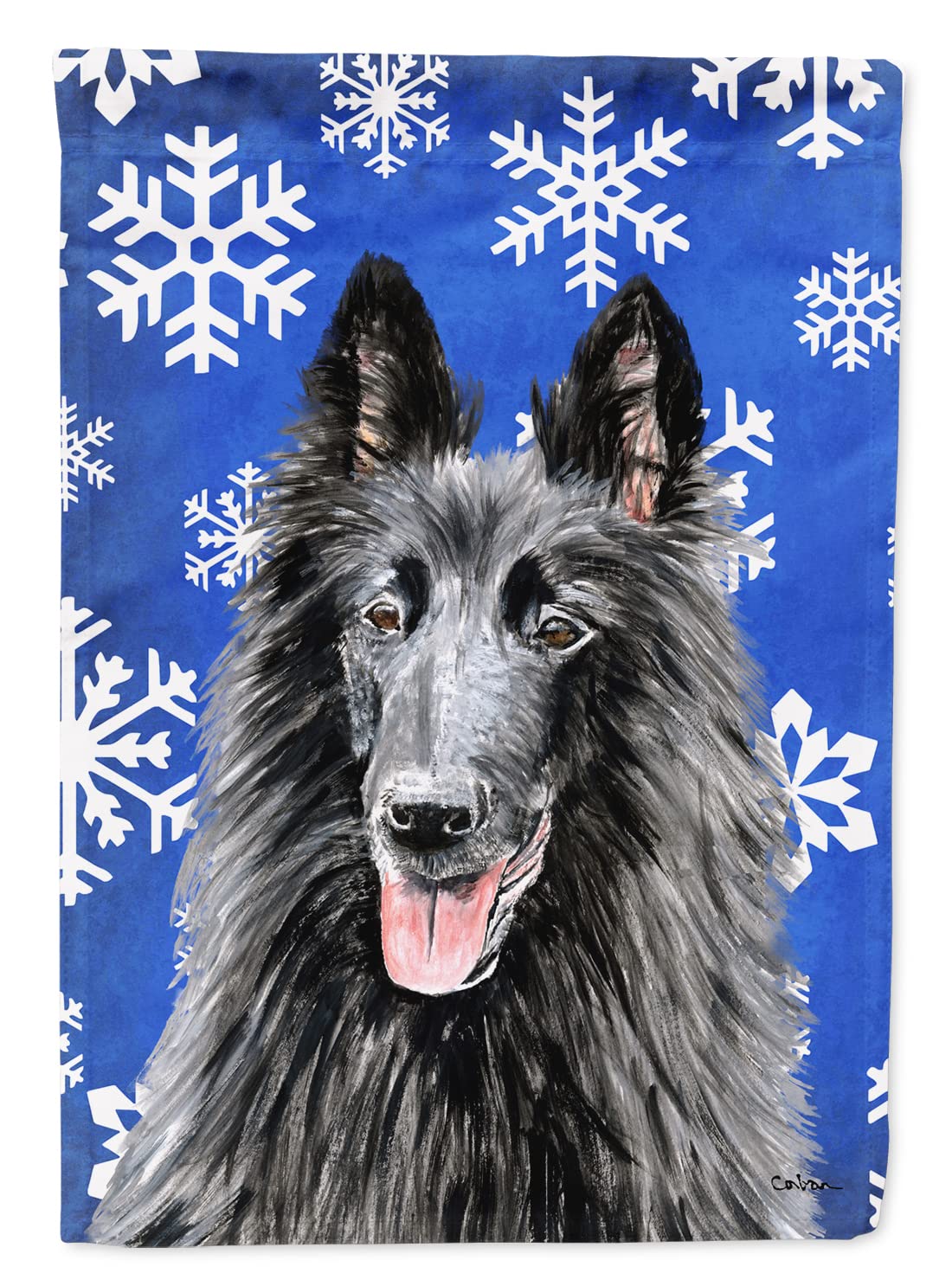 Belgian Sheepdog Winter Snowflakes Flag SC9398CHF drapeau de maison
