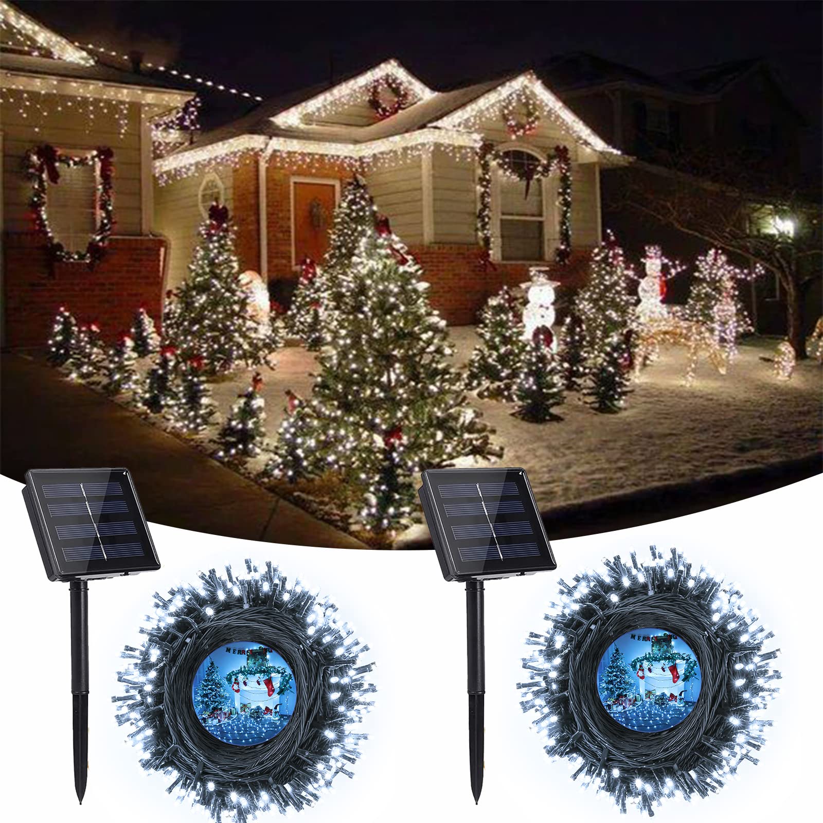 Solar String Lights Outdoor, 2 Pack Total 144 FT 400 LED Solar Fairy Lights with 8 Modes, Waterproof Outdoor String Lights for Patio, Garden, Party, Blackyard, Christmas, Holiday Decorations (White)