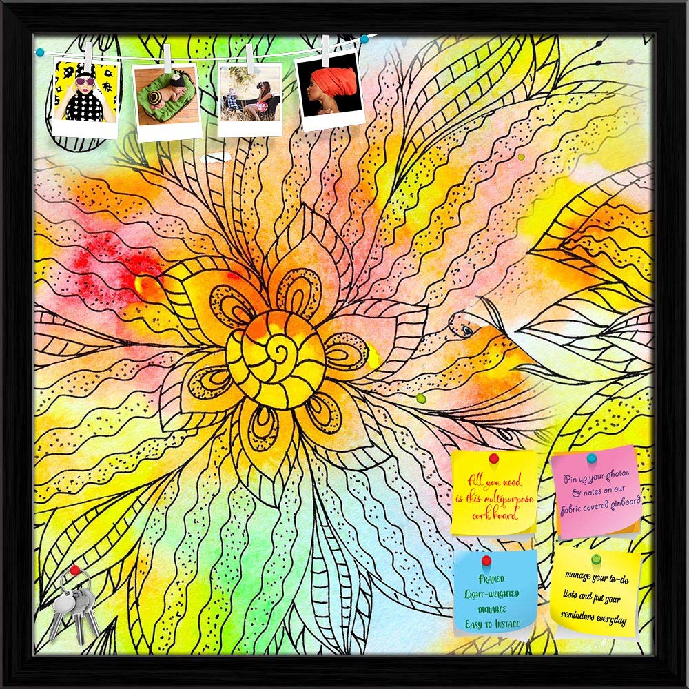 ArtzFolio Abstract Texture Art | Bulletin Board Notice Pin Board | Vision Soft Board Combo with Thumb Push Pins & Sticky Notes | Black Frame | 24 x 24 inch (61 x 61 cms)