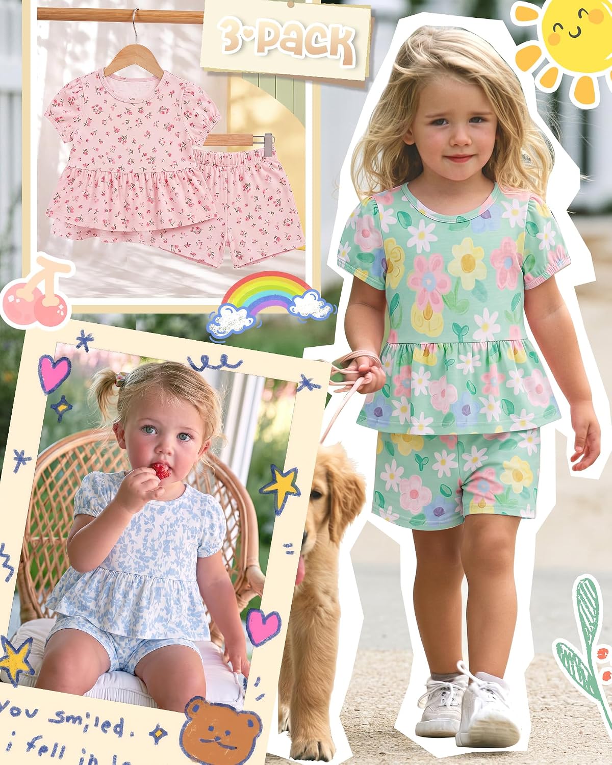 3 Pack Toddler Girls School Outfits
