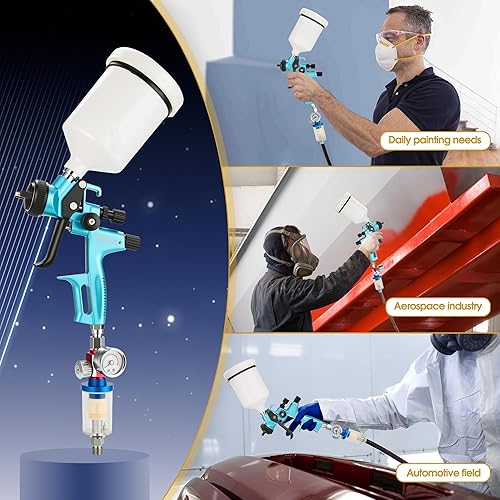 Miniatura 6 de HVLP Pistola pulverizadora con boquilla de 0.067 in, pistola de pintura para automóvil, kit de herramientas premium perfecto para una amplia gama de