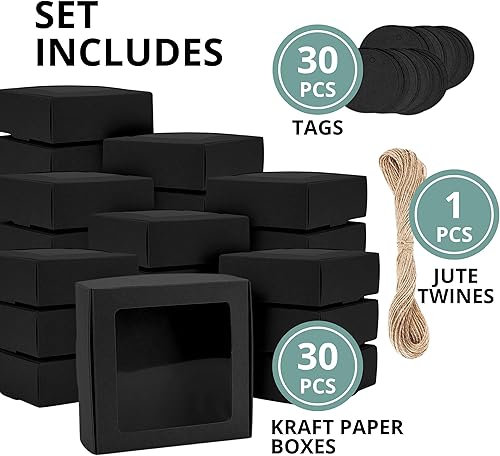 Miniatura 4 de 30PCS Cookie Boxes Black with Window - 4.13 x 4.13 x 1.18 Inch Durable Packaging for Baked Goods Small Bakery Containers for Pastries Gift Giving