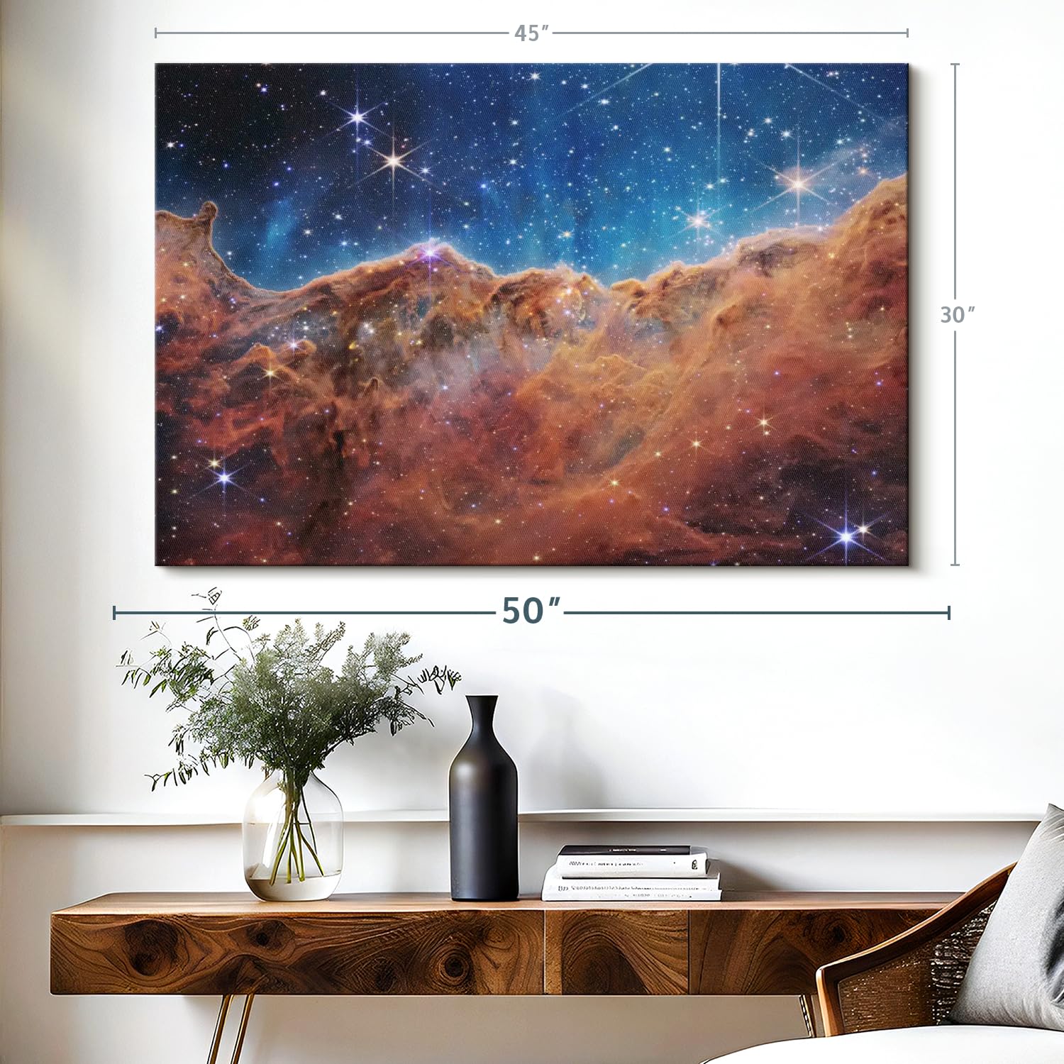 ElephantStock James Webb's Carina Nebula Wall Art - Horizontal Wrapped Canvas - 1-Piece Living Room Wall Decor - Photographic Canvas Print - Brown and Blue Decor for Wall by NASA - 45