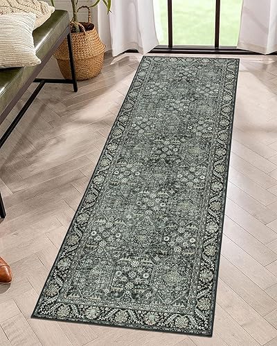 Lahome Alfombra vintage para pasillos, antideslizantes, 2 x 6 pies, con parte trasera de goma, alfombra de pasillo de cocina ultrafina, no desprende